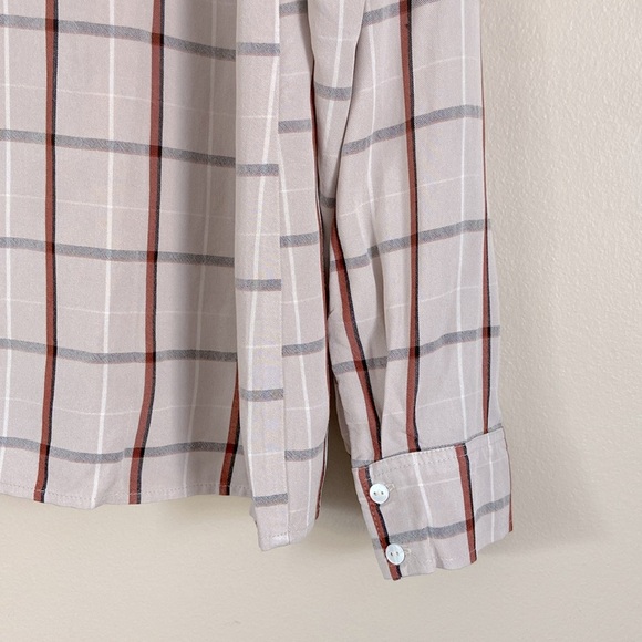 Longchamp- Plaid Button Down Blouse  Neutral Tones Lightweight & Versatie - Picture 5 of 10